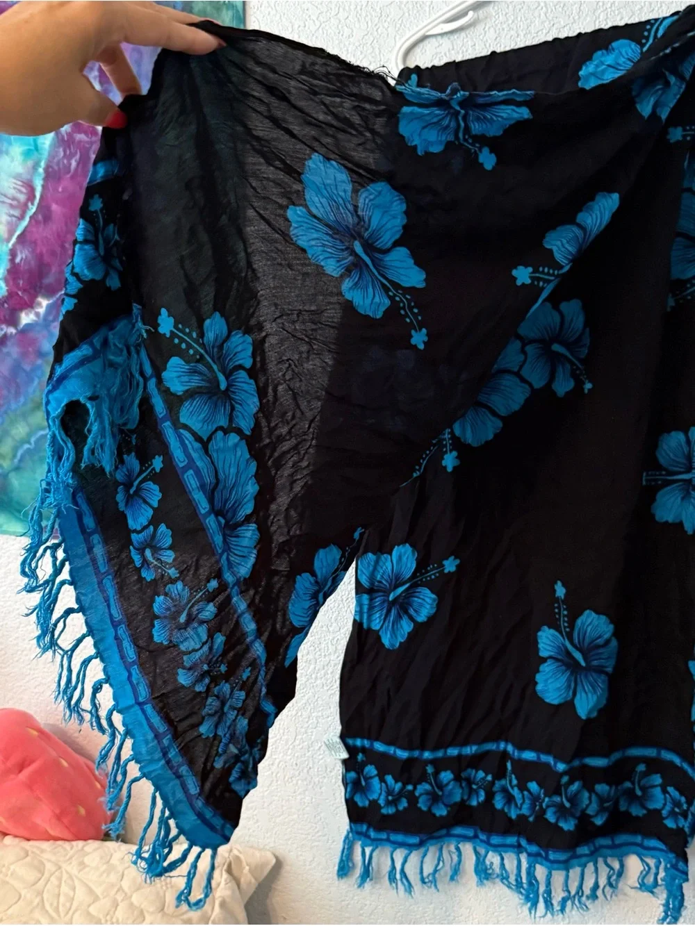 Blue on Black Hawaiian Beach Sarong Set Top n Bottom Cover-up
